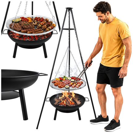 Tripod Garden Grill 167 cm with 58 cm Stainless Steel Grate, Fire Pit