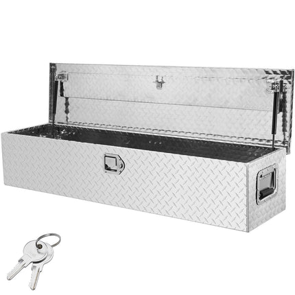 Truck Bed Tool Box, Aluminum Diamond Plate, 48 x 15 x 15 in, Lockable