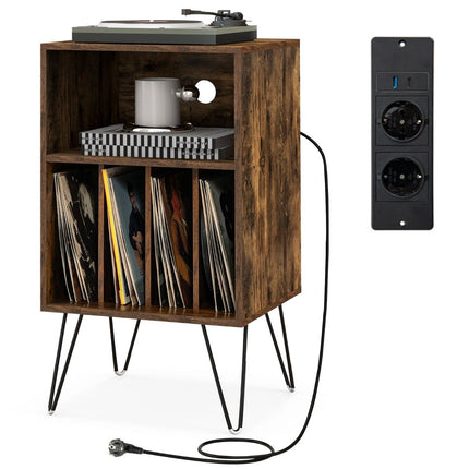 Patefono stovas su įkrovimo stotimi, 3 pakopų vinilo plokštelių laikiklis