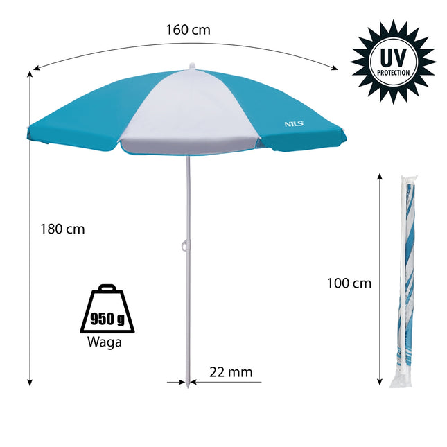 Turkio spalvos paplūdimio skėtis, 180 cm, apsauga nuo UV spindulių