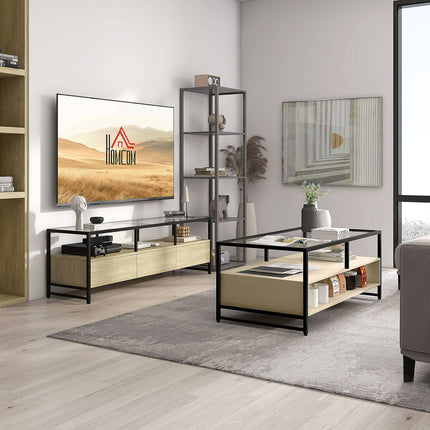 TV spintelė su 3 skyreliais ir atviru skyriumi, TV plokštė įrenginiams iki 65", ąžuolo spalvos