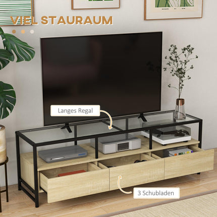 TV spintelė su 3 skyreliais ir atviru skyriumi, TV plokštė įrenginiams iki 65", ąžuolo spalvos