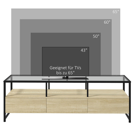 TV spintelė su 3 skyreliais ir atviru skyriumi, TV plokštė įrenginiams iki 65", ąžuolo spalvos