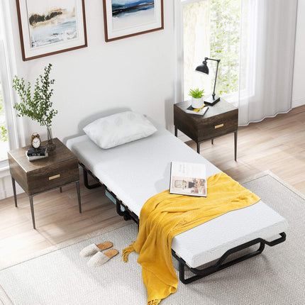 Dvigulė sulankstoma lova, 4 colių putplasčio čiužinys, užrakinami ratukai
