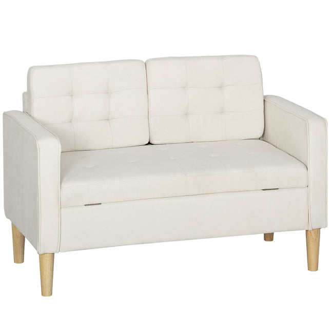 Dvivietė sofa su daiktadėže, kreminės spalvos aksomas, 117 cm