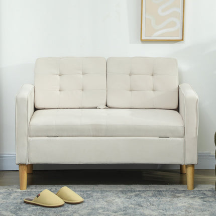 Dvivietė sofa su daiktadėže, kreminės spalvos aksomas, 117 cm