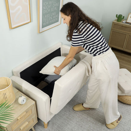 Dvivietė sofa su daiktadėže, kreminės spalvos aksomas, 117 cm
