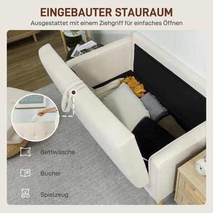 Dvivietė sofa su daiktadėže, kreminės spalvos aksomas, 117 cm