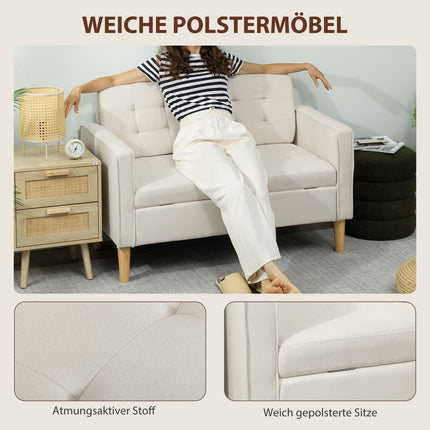 Dvivietė sofa su daiktadėže, kreminės spalvos aksomas, 117 cm