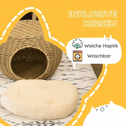 Dviejų pakopų rotango katės guolis su pagalvėle, katėms iki 3,5 kg