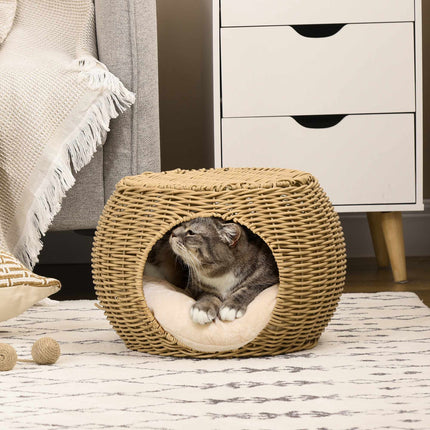 Dviejų pakopų rotango katės guolis su pagalvėle, katėms iki 3,5 kg