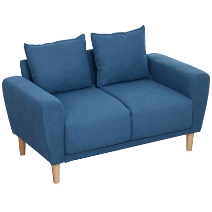 Dvivietė sofa su 2 pagalvėlėmis, minkšta sofa su 51 cm giliomis sėdynėmis, dvigulė sofa iš aksomo, maža sofa su mediniu rėmu, dvivietė sofa svetainei, miegamajam, biurui, 133 x 73 x 81 cm, mėlyna