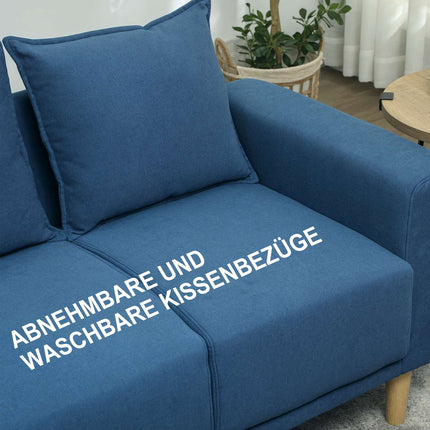 Dvivietė sofa su 2 pagalvėlėmis, minkšta sofa su 51 cm giliomis sėdynėmis, dvigulė sofa iš aksomo, maža sofa su mediniu rėmu, dvivietė sofa svetainei, miegamajam, biurui, 133 x 73 x 81 cm, mėlyna