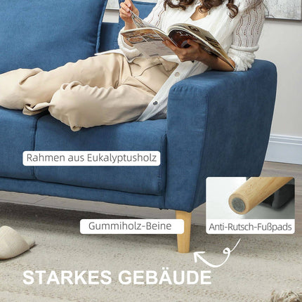 Dvivietė sofa su 2 pagalvėlėmis, minkšta sofa su 51 cm giliomis sėdynėmis, dvigulė sofa iš aksomo, maža sofa su mediniu rėmu, dvivietė sofa svetainei, miegamajam, biurui, 133 x 73 x 81 cm, mėlyna