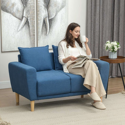 Dvivietė sofa su 2 pagalvėlėmis, minkšta sofa su 51 cm giliomis sėdynėmis, dvigulė sofa iš aksomo, maža sofa su mediniu rėmu, dvivietė sofa svetainei, miegamajam, biurui, 133 x 73 x 81 cm, mėlyna