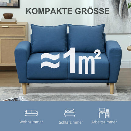 Dvivietė sofa su 2 pagalvėlėmis, minkšta sofa su 51 cm giliomis sėdynėmis, dvigulė sofa iš aksomo, maža sofa su mediniu rėmu, dvivietė sofa svetainei, miegamajam, biurui, 133 x 73 x 81 cm, mėlyna