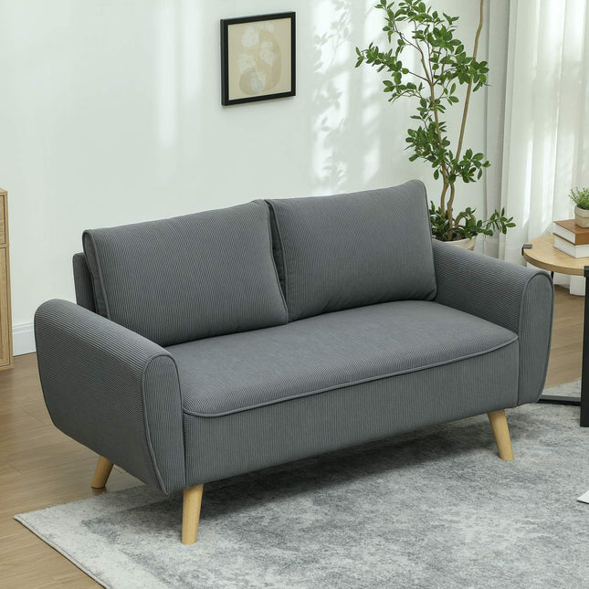 Dvivietė sofa su 2 pagalvėlėmis, minkšta sofa su 54 cm giliomis sėdynėmis, dvigulė sofa iš velveto, maža sofa su mediniu rėmu, dvivietė sofa svetainei, miegamajam, biurui, 145 x 75 x 78 cm, tamsiai pilka