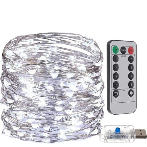 USB kalėdinės eglutės lemputės - 300 LED laidų, šaltai balta