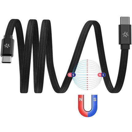 USB-C į USB-C laidas 60 W, magnetinis pintas, 1 m juodas