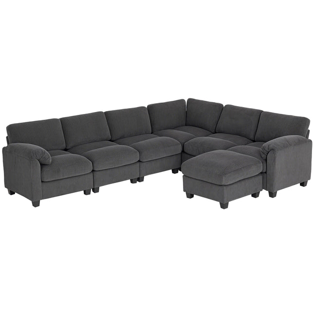 U formos sekcijinė sofa su velvetiniu audiniu, tamsiai pilka, 292x224 cm