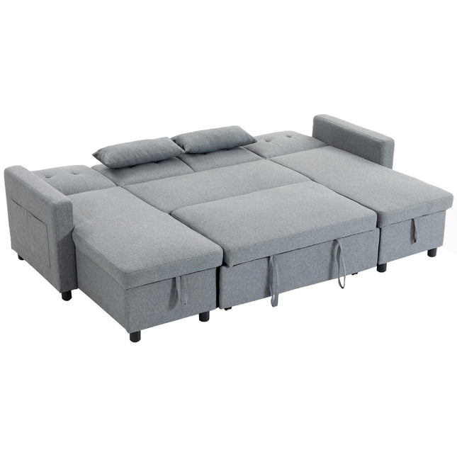 U formos miegamoji sekcijinė sofa, 4 vietų, su daiktadėže, pilka