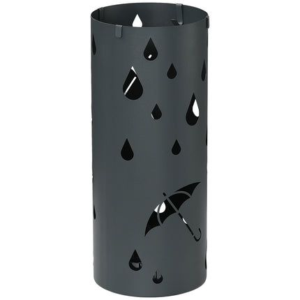 Skėčio stovas Skėčio stovas su 4 kabliukais ir nuimamu lašų padėklu Skėčio laikiklis lazdoms ir skėčiams Plienas Ø17 x 41 cm Tamsiai pilka