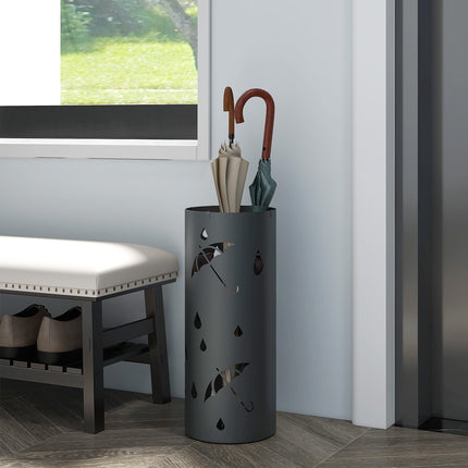 Skėčio stovas Skėčio stovas su 4 kabliukais ir nuimamu lašų padėklu Skėčio laikiklis lazdoms ir skėčiams Plienas Ø17 x 41 cm Tamsiai pilka