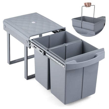 Ištraukiama šiukšliadėžė po spintele, 40 l, 2 šiukšliadėžės, pilka