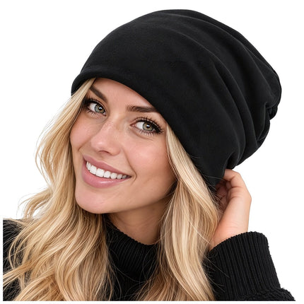 Unisex Winter Beanie Hat with Warm Fleece Lining, One Size, Black