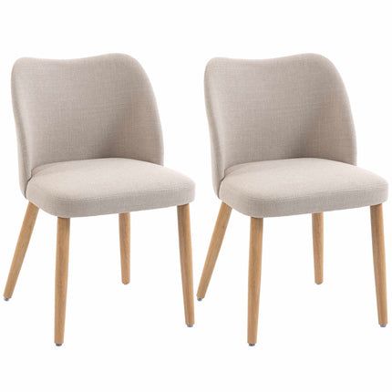 Upholstered Dining Chairs Set of 2 with Rubberwood Legs, Cream White, Linen Look