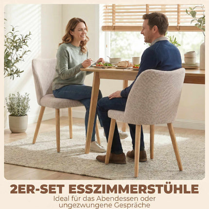 Upholstered Dining Chairs Set of 2 with Rubberwood Legs, Cream White, Linen Look
