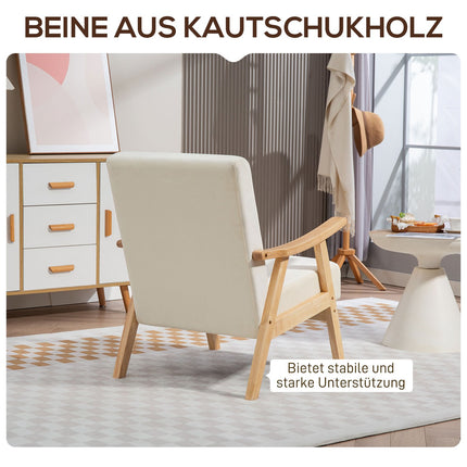 Apmuštas fotelis, putplasčio užpildas, kaučiukmedžio rėmas, kreminės baltos spalvos