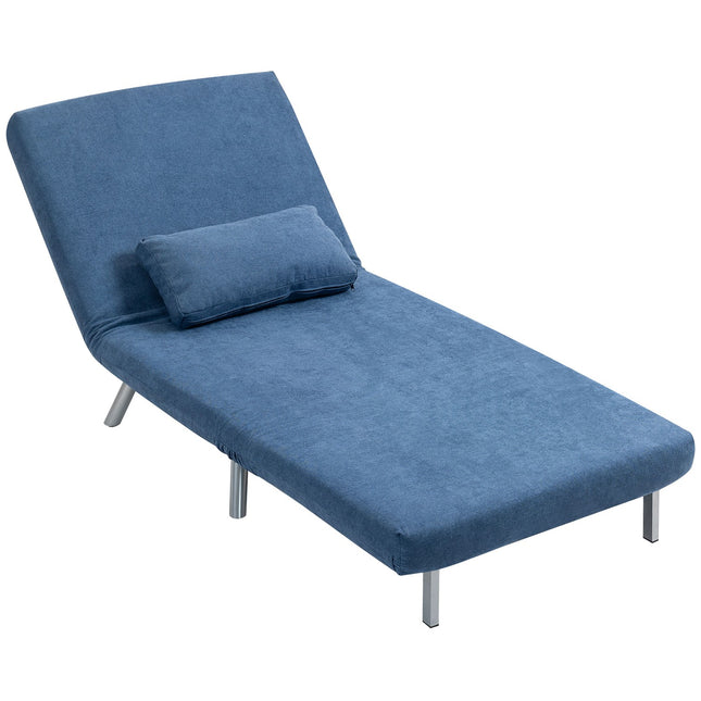 Sleeper Armchair with Bed Function, Blue Velvet Cover