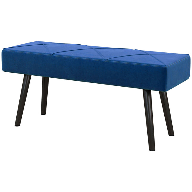 Apmuštas suolas, lovos suolas, prieškambario suolas su X raštu, aksominės išvaizdos, gali išlaikyti iki 120 kg, miegamajam, 100 x 36 x 45 cm, mėlynas |