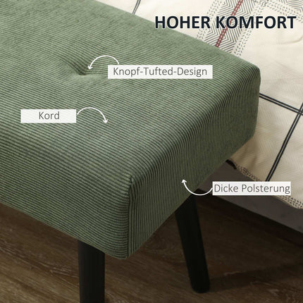 Upholstered bench with corduroy cover, bed bench with metal legs, shoe bench 100 x 36 x 45 cm Green