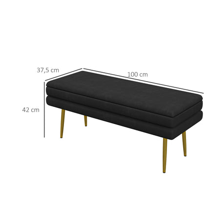 Apmuštas suolas su vieta daiktams susidėti, plienas, 100 cm x 37,5 cm x 42 cm, juodas