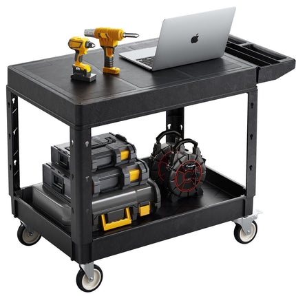 Utility Cart, 2-Shelf Plastic, 550 lb, Locking Wheels