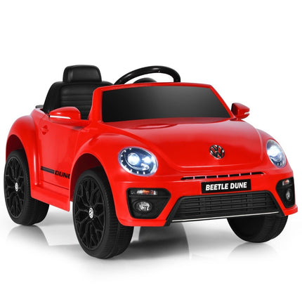 VW Beetle vaikiškas automobilis su muzika ir 2 apšvietimo režimais, įskaitant 2.4G nuotolinio valdymo pultą, raudonas