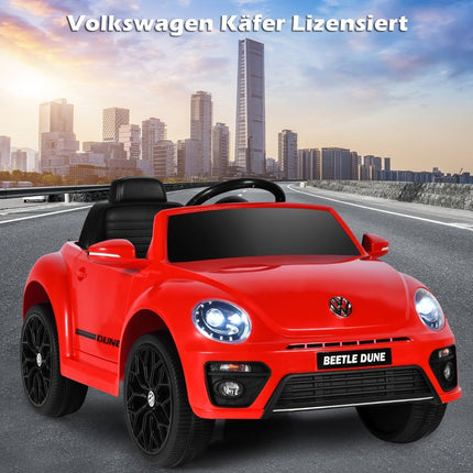 VW Beetle vaikiškas automobilis su muzika ir 2 apšvietimo režimais, įskaitant 2.4G nuotolinio valdymo pultą, raudonas