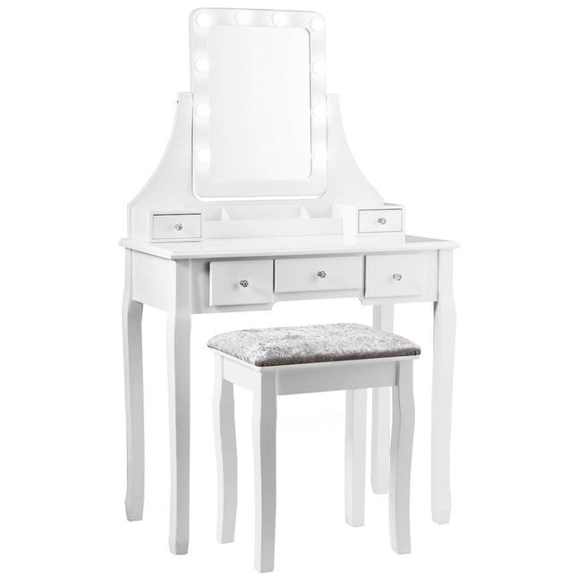 Praustuvo komplektas su LED veidrodžiu ir taburete, baltas, 80x40x135,5 cm