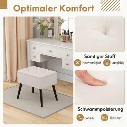 Kosmetinis taburetė su daiktadėže, smėlio spalvos aksomas, 150 kg keliamoji galia