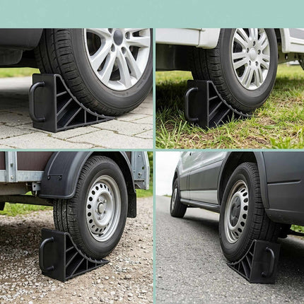 Automobilio ratų kaladėlės su rankena, 2 vnt. pakuotėje, juodo plastiko