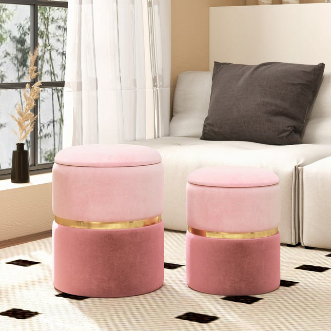 Aksominis daiktadėžės pufas, rožinis, 32 l + 21 l talpos