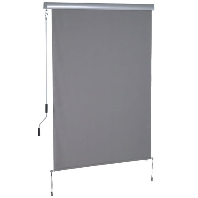 Vertikalus balkono markizinis stogelis su rankiniu švaistikliu, apsaugantis nuo vėjo šoninės žaliuzės, poliesteris + aliuminis, pilkas, 140x200 cm