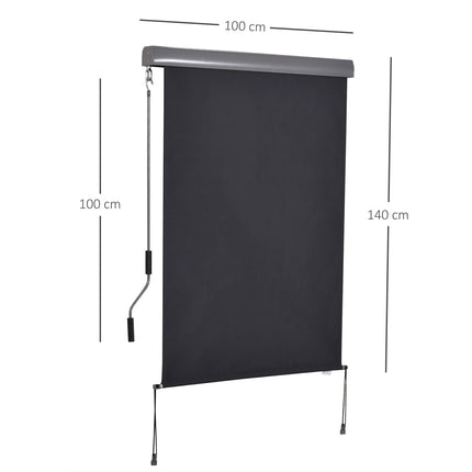 Vertikalus balkono markizinis užsegimas nuo vėjo ir privatumo, rankinis sukimo mechanizmas, poliesteris + aliuminis, 100 x 140 cm