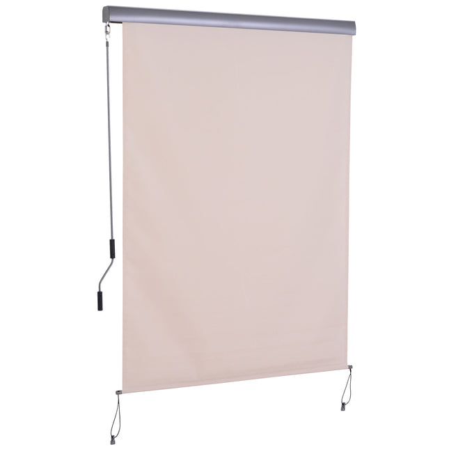 Vertikalus balkono markizinis uždangalas nuo vėjo ir privatumo, rankinis, poliesteris + aliuminis, kreminės baltos spalvos, 140 x 250 cm