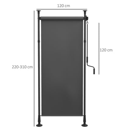 Vertikalus markizinis balkono roletas su apsauga nuo saulės, 120x220-310 cm, atsparus oro sąlygoms, su rankena, poliesteris, tamsiai pilkas, terasai ir sodui