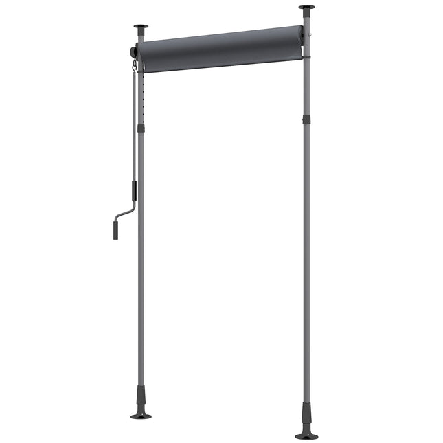 Vertikalus balkono markizės tipo žaliuzė 150 x 220-310 cm su alkūniniu velenu, atsparus oro sąlygoms balkono privatumo ekranas, pagamintas iš poliesterio, tamsiai pilkos spalvos, skirtas sodui