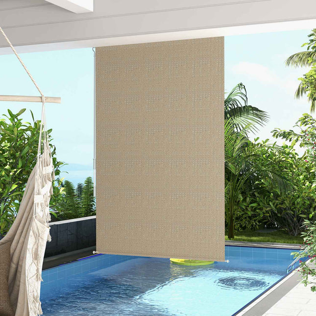 Vertikalus tentinis balkono roletas su rankiniu alkūniniu velenu, 120 x 185 cm lauko roletas, užtemdantis roletas, privatumo ekranas paviljonui, sodui, smėlio spalvos