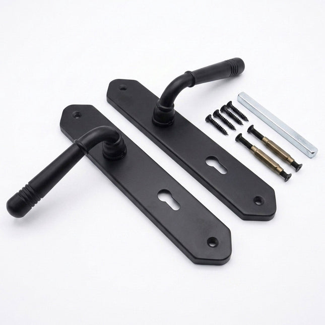 Vintage Black Door Handle Set with Long Backplate